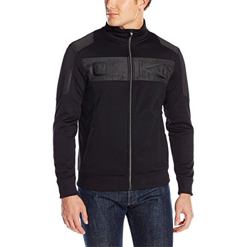 Calvin Klein Men's Full Zip Fleece with Mesh Overlay and Large Logo Embroidery