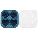 VALICLUD Molde de Silicona para Bolas de Hielo Grandes de 635 CM Color Verde Oscuro Bandeja Portátil de 4 Cavidades Diseño de Corazón y Rosa Adecuado para Whisky Cócteles y Uso