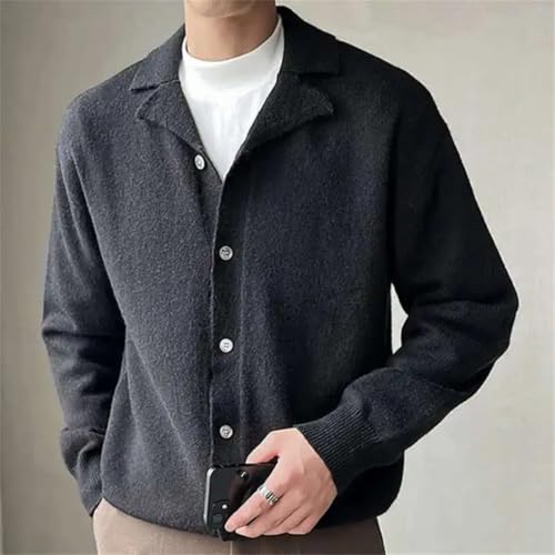 Men's Lapel Cardigan Knitted Solid Color Sweater Warm Single-Breasted Cardigan Sweater4