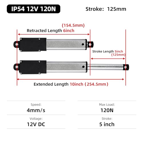 Juyancao 125Mm 120N Mini Atuador Linear Elétrico Atuador De Movimento Linear De 5 Polegadas Atuadore