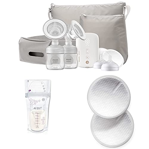 Philips Avent Breastfeeding Bundle with Double Electric Breast Pump + Breast Milk Storage Bags, 6 Ounce, 50 Pack + Disposable Breast Pads, 100 Pack