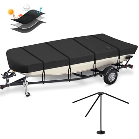 SILIVN Upgraded Waterproof Jon Boat Cover with Adjustable Support System, Heavy Duty All Weather Protection Boat Cover Fits 16-18ft Jon Boat Beam Width up to 79 inch (Black) Cover