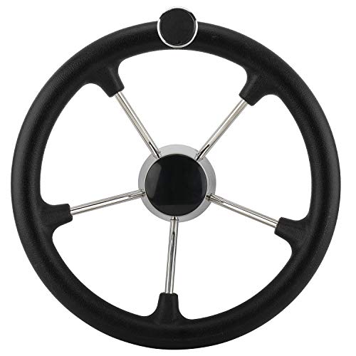Yaegarden 11 Inch 5 Spokes Boat Steering Wheel, Stainless Marine Wheel with Black Foam Grip & Turning Knob