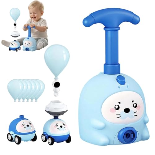 Animal Shaped Balloon Powered Car Toy DIY Air Pressure Vehicle with Pump & Balloons STEM Science Physics Toy for Kids 3+ Creative Building Set for Boys Girls Classroom Birthday Gift (Blue)