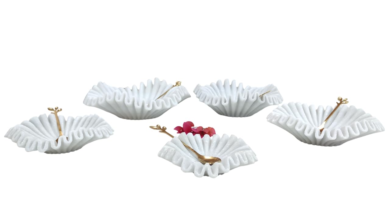 Bol en pierre de marbre décoratif rond 17cm à bords ondulés