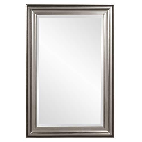 Image of Howard Elliott George Rectangular Glossy Nickel Wall Mirror, Rectangle Hanging Wood Framed Vanity Mirrors for Home Decor, Living Room, Bathroom, Bedroom, or Hallway, 24 x 36 Inch