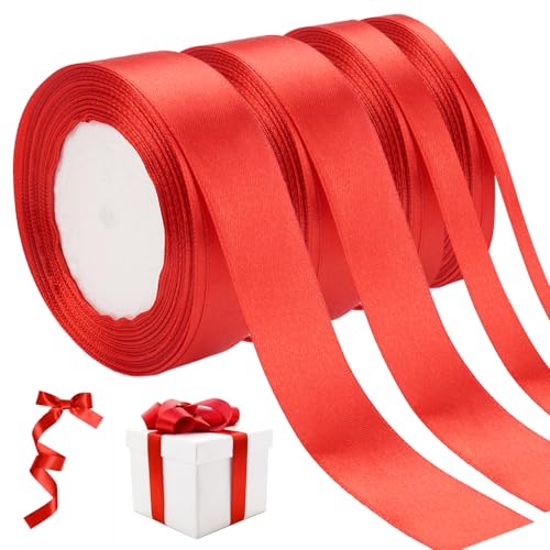 Satinband Rot, 4 Rollen 10/15/20/25mm x 22m Geschenkband Rot Satinband Rot,...