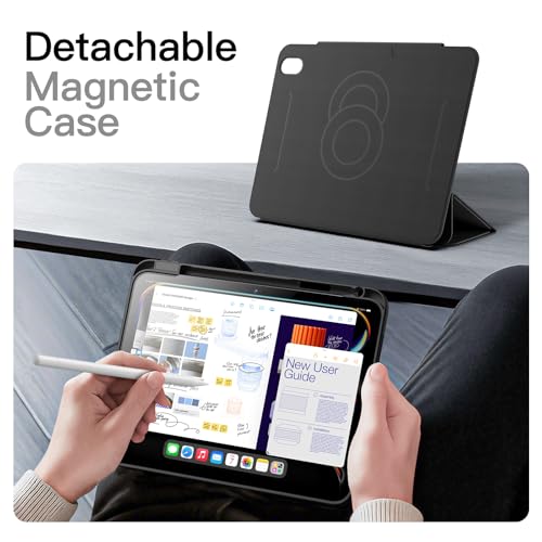 Image of JETech Magnetic Detachable Cover Case for iPad (A16) 11th /10th Generation (2025 /2022) with Pencil Holder, Removable Rotating Clear Cover, Portrait /Landscape Stand with Raised Screen View (Black)