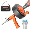 Drain Auger, Drain Snake With Drill Adapter, 25ft Plumbing Auger Heavy Duty Flexible Sink Steel Plumbing Auger Bathroom Hair Clog Removal Tool, Manual Or Powered – No auto retract or feed