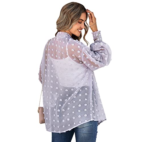 Women's Cardigan Pleated Full Sleeve Open Front Lightweight Swiss Dots Cardigan Kimono Summer Loose Open Front Cardigans Purple, X-Large #TOP2