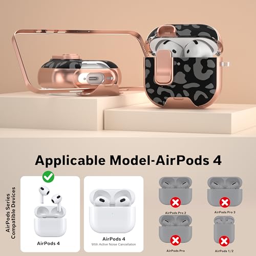 Image of for AirPods 4 Case 2025 with Safety Lock & Foldable Phone Stand, Rose Grey | Double Drop Protection,Two-Piece Design, Airpod 4 Case with Keychain & Cleaner Kit, Support Wireless Charging, Shockproof