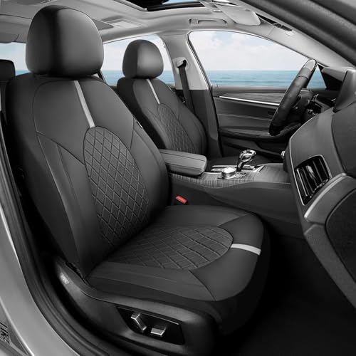 Image of Coverado Car Seat Covers Full Set, Front Seats Back Seat Cover, Leather Seat Covers Non-Slip Seat Protectors Universal Fit for Most Cars (Black-White)
