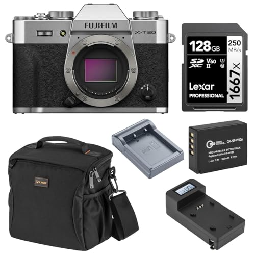 Fujifilm X-T30 III Mirrorless Camera, Silver with NP-W126 Lithium-Ion Battery Pack, Compact Smart Charger Base, Smart Charger Plate, 1667x 128GB UHS-II SDXC Memory Card, and Alpine 160 Multi-Device