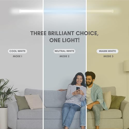 Image of Halonix 30 Watt 3-in-1 LED Tube Light | 3 Color LED Batten | White, Warm Yellow & Off-White Lighting Modes | High Brightness Tube Light | Pack of 1