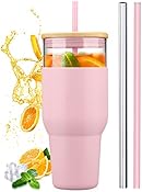 kytffu Tumbler with Lid and Straw, 40 oz Glass Tumbler Fits Cup Holder, Smoothie Cup Iced Coffee Tumbler for Boba Tea, Juice, Water Tumbler Suits Home, Office or Car, Pink