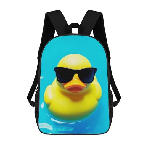 Mens Cute Rubber Ducky with Sunglasses Yellow Blue Backpack, Adjustable Spacious Shoulder Bag with Pockets and Handle, Cool Multi-Functional Backpacks for Gym