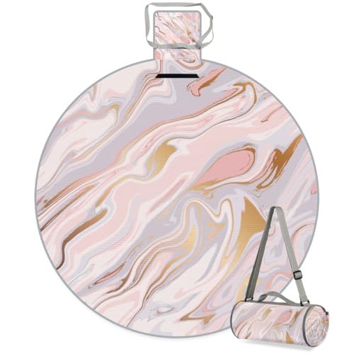 Shimoshe Liquid Marble Texture Picnic Outdoor Blanket Foldable Waterproof Sandproof Beach Blanket Portable Water-Resistant Round Picnic Mat for Travel Camping Park Lawn