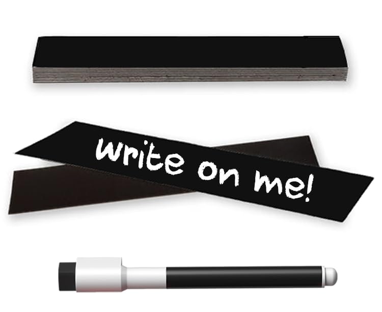 TMS Magnetic Labels Dry Erase | Reusable White Magnets with Dry Wipe Pen for Fridge Notes, Warehouse Labelling for Metal Shelves, Racking, Shelving, Reminders or Whiteboards 100x30mm [25 Pack] — image 1
