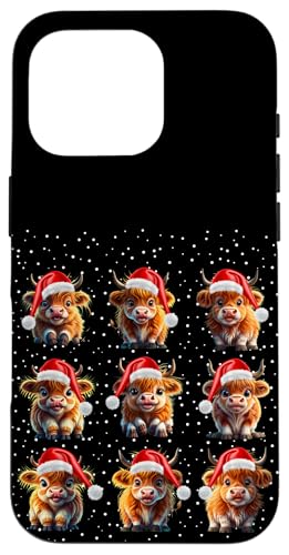 雪のクリスマススコットランドの家族グループで面白いハイランド牛 スマホケース iPhone 16 Pro 用