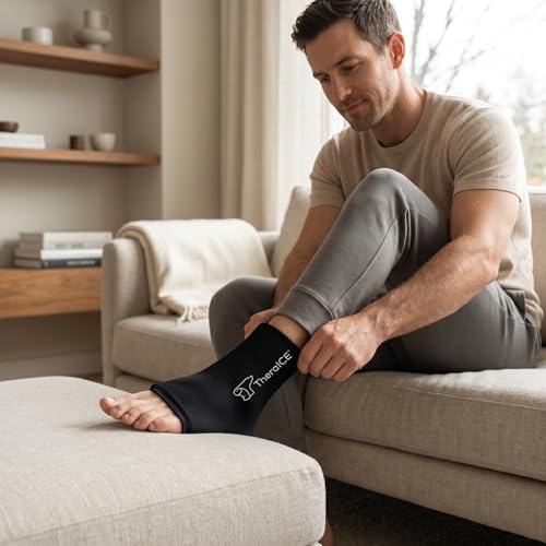 Image of TheraICE Ankle Ice Pack Wrap for Swelling & Sprained Ankle Brace for Women Men, Cold Therapy Foot Heel Spur Support Compression Socks, Plantar Fasciitis & Achilles Tendonitis Sore Feet Pain Relief