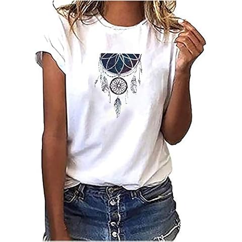 Damen Tshirt Kurzarm Frühlings Sommer Oberteile Teenager mädchen Mode Farbe Feder Traumfänger Dekoration Lose Top Casual Frauen Rundhals Pullover Damen weiß Basic Sweatshirt Bluse Hemd Tunika Cover