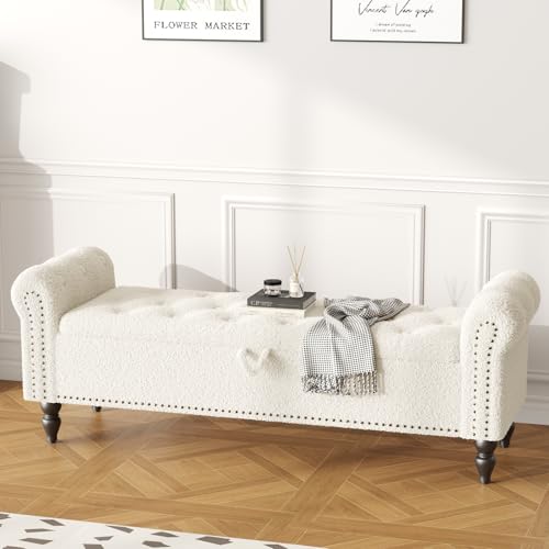 Ckaff Sitzbank mit Stauraum, Bettbank Aufbewahrungsbox Fußbank 160 x 45 x 53 cm, Polsterbank mit Beinen für Wohnzimmer Schlafzimmer Flur, Weiß