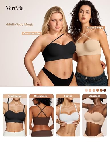 Image of Vertvie Strapless Bra Non Slip Push Up Wireless Padded