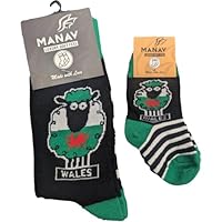 Manav Welsh Sheep Black Socks | Cozy, Fun & Full of Welsh Charm | Playful Sheep Motif on Sleek Black Base for Gifting, Everyday Comfort, and Celebrating Welsh Culture