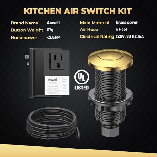 ANWOLL Garbage Disposal Air Switch Kit, Soft Brushed Gold Finish, Compatible with Moen Brushed Gold Faucets, UL Listed Sink Top Button, Universal Countertop Design by ANWOLL - Used condition - Image 6