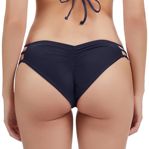 Image of KIWI RATA Women's Cheeky Bikini Bottom Brazilian Cut Swimsuit Bottom Low Rise Strappy Bathing Suit Bottom
