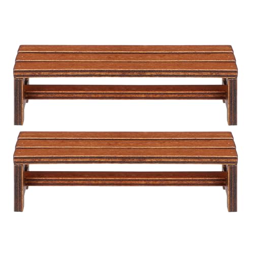 Uonlytech 2Pcs Wooden Mini House Bench Miniature Furniture for Dollhouse Decorative Miniature Bench Model for Bedroom and Dining Accessories