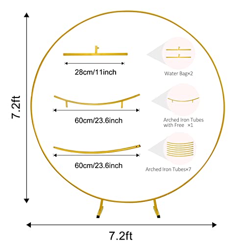Muoxi 7.2Ft Round Backdrop Stand, Circle Balloon Arch Stand With Base, Metal Arch Backdrop Stand For Parties, Round Wedding Arches For Ceremony, Birthday, Baby Shower Decoration (Gold) #TOP2