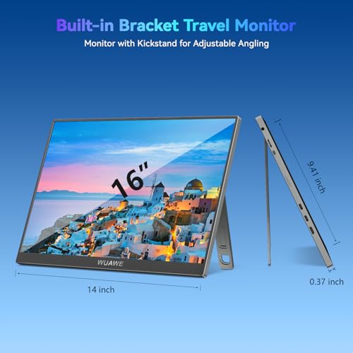 Image of WUAWE 120Hz Portable Monitor, 100% sRGB 16 Inch Portable Gaming Monitor with Built-in Stand, HDR and Freensync, External USB C Monitor for Laptop, PC, Phone, Switch and PS5 (Silver)