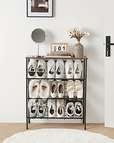Kmkrw Shoe Rack, 4-Tier Shoes Organizer For Entryway, Narrow Slim Free Standing Shoe Racks, Industrial Style, Sturdy Metal Frame, Rustic Brown & Black #TOP1