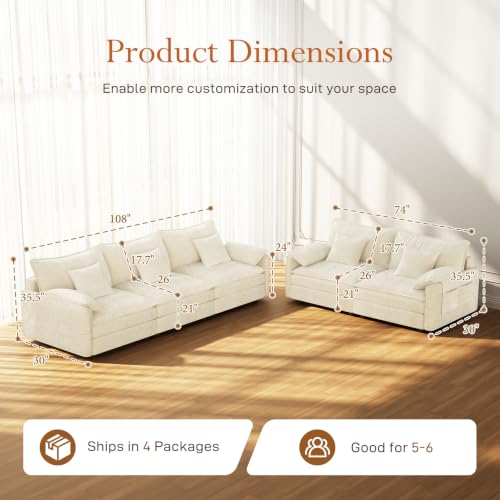 Image of Vesgantti 2 Piece Loveseat & 3 Seater Sofa Set, Modular Cloud Couch, Beige