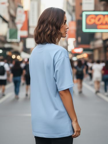 Image of LEOTUDE Half Sleeve Cottonblend Oversized Tshirt for Women, Round Neck