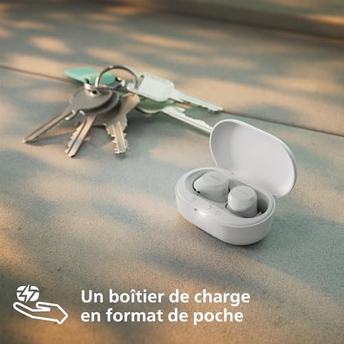 Philips TAT1209WT True Wireless in Ear Bluetooth Headphones - Small Buds. Great Value Natural Sound. Dynamic Bass, Pocket-Sized Charging Case, Clear Calls - White