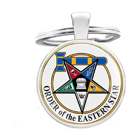 Classic Order Of The Eastern Star OES Glass Cabochon Key Chain Retro Men Women Masonic Jewelry Gifts Key Ring Cover