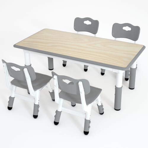 LulliSpace Kids Table and 4 Chairs Set,Height Adjustable Children Table & Chair,Toddlers Study Multi-Activity Table with 47.2