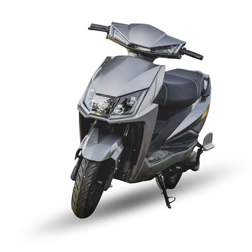 Image of MIOOX Electric Scooter with 60-70 km Range | 48V35AHBattery 40KM Speed | Fast 3H Charging | Front Disc Brakes Rear Drum Break| Cruise Control, Reverse Mode, LED Lights |70 kg E-Scooty (Silver)