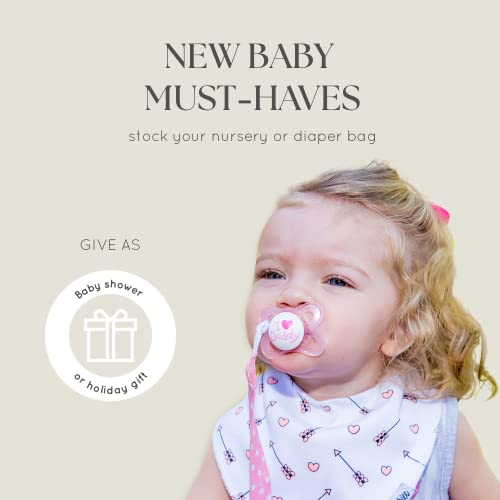 Image of Dodo Babies Pacifier Clip & Case Set - Universal Holder Loop & Pacifier Holder - Secure Binkie Clip for Bibs & Car Seat - Durable Water-Resistant Straps for Baby Essentials - 5-Piece Set, Pink & Gray