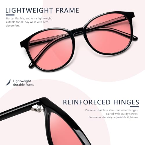 Image of Fluorescent-41 Pink Tinted Blue Light Blocking Glasses for Migraine, Light Sensitivity, Photophobia JF5002