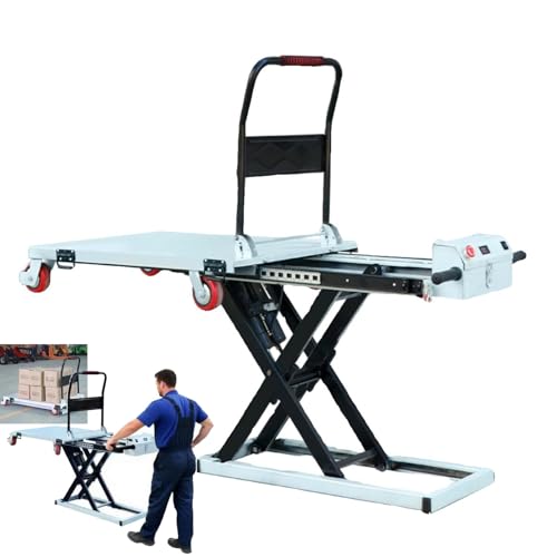 300 kg hydraulischer Scherenhubtischwagen – le 4-Rad-Dolly mit Echtzeit-Leistungsanzeige für effiziente Lagerpalettenhandhabung und Materialtransport