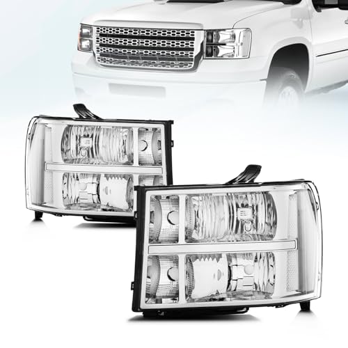 QLLUYTR Headlight Assembly For 2007-2013 Gmc Sierra 1500/20007-2014 Gmc Sierra 2500, 3500, Driver & Passenger Side, Chrome Housing, Driver & Passenger Side, Chrome Housing (No Bulbs)
