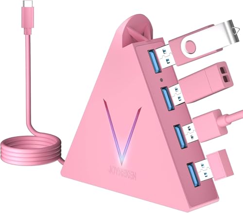 JoyReken USB C Hub, 4 USB 3.0 Ports, 2FT Extension, Pink