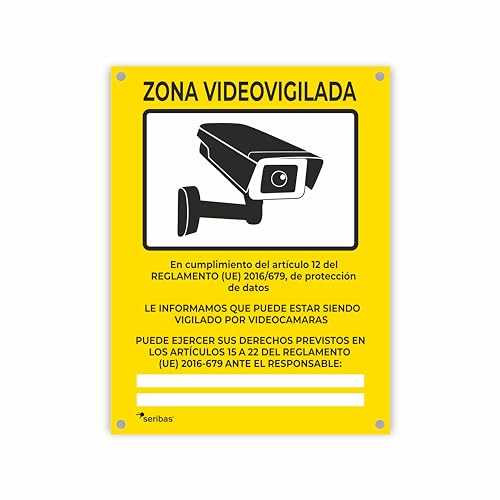 Cartel Videovigilancia   Placa Zona Videovigilancia   Cartel Alarma   Cártel Cámara 20 x 15 cm Orificios   Interior/Exterior   Resistente y Duradero (1)