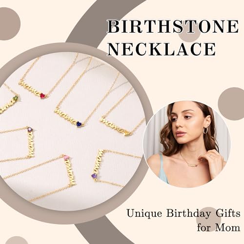 Stocking Stuffers for Mom, Birthday Gifts for Mom Birthstone Necklace for Women 14K Gold Plated Mama Necklace Christmas Gifts for Moms Mothers Mother in Law Trendy Pendant Jewelry4