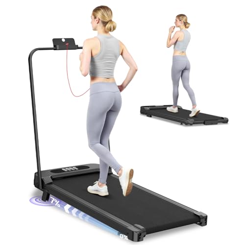 bigzzia Walking Pad with Incline, Foldable Under Desk Treadmill for Home Office, 2.5HP Portable Electric Walking Treadmill with Handlebar, Remote & Safety Key, 130kg Capacity, 1-8km/h