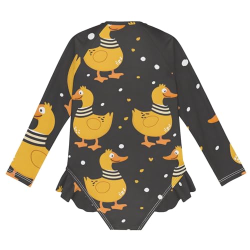 Girls One Piece Swimsuits Long Sleeve Swimsuit Zipper Bathing Suits Duck Black2