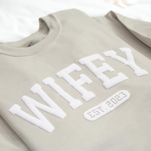 WEAR PHYSIQUE Embossed Custom Wifey Sweatshirt, Personalized Crewneck Engagement Gift for Bride, New Wife Sweater2